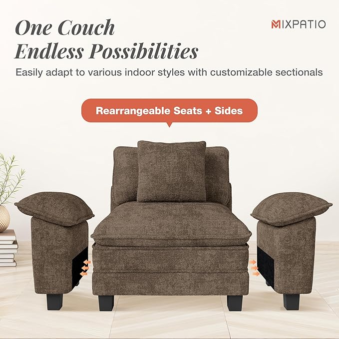 87-Inch L Shaped Sectional Sofa with Cloud Cushions, Deep Seat Modular Couch Set w/ 3 Seats & 1 Ottomans, Removable Arms, Plush Chenille Upholstery for Living Room, Apartment - Smoky Gray