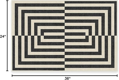 RUGGABLE x Jonathan Adler Machine Washable Modern Area Rug – Op Art Charcoal 2x3, Stain-Resistant, Non-Slip – Small Rugs for Living Room, Bedroom, Hallway, Entryway & Bathroom–with Cushioned Pad