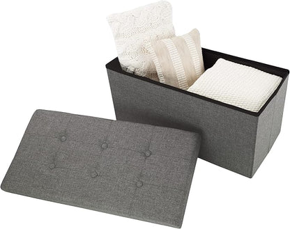 Storage Ottoman - 30-Inch Folding Tufted Footrest, Linen Chest, or Bench with Removable Bin for Living Room, Bedroom, or Dorm by Lavish Home (Gray)