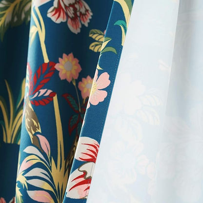 Lush Decor Dolores Light Filtering Window Panels, Pair, 52" W x 108" L, Navy & Multi - Floral Curtains for Bedroom - Vintage Curtains - Coquette Room Decor