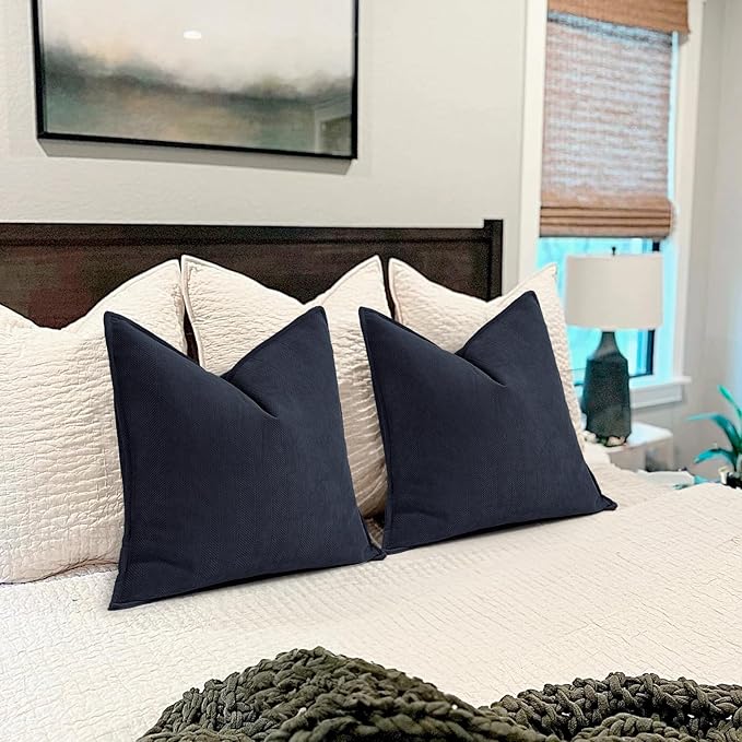ZWJD Navy Pillow Covers 20x20 Set of 2 Chenille Throw Pillow Covers with Elegant Design Soft and Luxurious Decorative Throw Pillows for Couch, Bed, and Home Decor