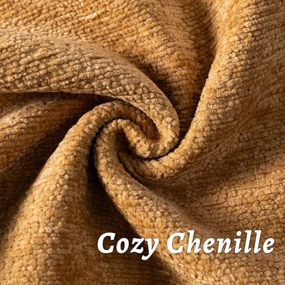 Mustard Yellow Decorative Throw Pillow Covers 22x22 Inch Set of 2 Cozy Soild Chenille Cushion Cases Soft Textured Square Couch Pillows Cover Boho Accent Farmhouse Pillowcases for Bed