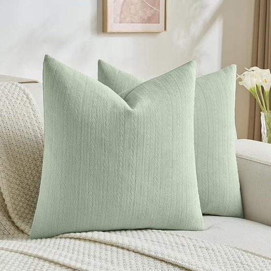 FUTEI Sage Green Decorative Throw Pillow Covers 16x16 Inch Set of 2,Soft Cozy Wheat Ear Striped Patterns Cushion Cases,Modern Home Decor for Couch Bed Living Room