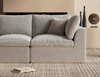 Oversized Cloud Couches for Living Room, Boneless Sectional Couch with Ottoman, 7 Seater Large Modular Sectional Sofa, Light Grey