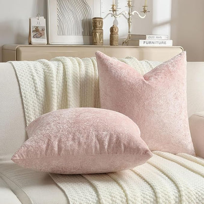 FUTEI Pink Flannel Throw Pillow Covers 16x16 Inch Set of 2,Soft Dimensional Textured Cushion Cases,Modern Home Decor for Couch Living Room