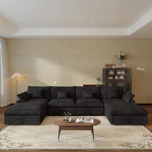 JACH U-Shaped Sectional Couches for Living Room, Cloud Sectional Couch with Deep Seat, 155.9" Modular Sofa with Chaise, Covers Removeable & Washable, Sofas Furniture for Living Room, Black