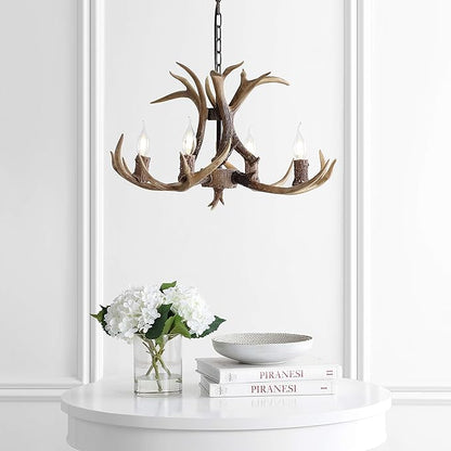 JONATHAN Y JYL6301A Eldora 26" Adjustable Resin Antler 4-Light LED Chandelier, Glam, Rustic,Cottage,Transitional, Dimmable Dining Room, Living Room, Kitchen, Foyer, Bedroom, Brown