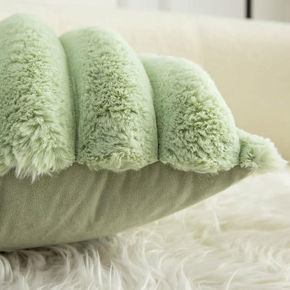 Neelvin Green Faux Fur Cozy Soft Striped Decorative Throw Pillow Covers 12x20 inch Set of 2,Velvet Pillowcase Cushion Case for Sofa Couch