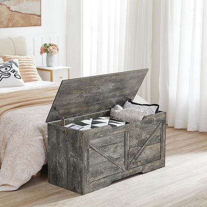 HOOBRO Storage Bench, 39.4” Retro Wooden Storage Chest with U-Shaped Cut-Out Pull, Safety Hinge, Supports 220 lb and Easy Assembly for Toy Box Organizer (Vintage Gray) VP771CW01