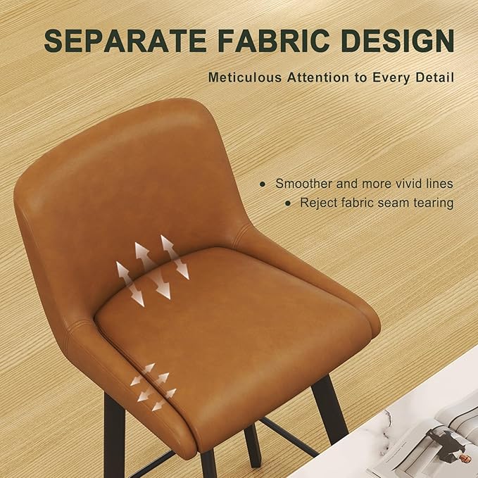 Swivel Counter Height Bar Stools Set of 4, 30''H Upholstered Barstools with Backs, Modern Bar Stool Chairs for Kitchen Island, Metal Legs, Faux Leather, Whiskey Brown Stools Counter Chair
