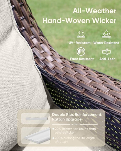 HUMMUH High Back Outdoor Swivel Rocker Patio Chairs Set of 2 with 5-Inch Thick Cushions, All-Weather Wicker Patio Furniture for Porch,Poolside, Deck, and Yard
