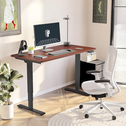 FLEXISPOT E6 3 Stages Dual Motor Electric Standing Desk 48x30 Inch Whole-Piece Board Height Adjustable Electric Sit Stand Desk(Black Frame + Mahogany Desktop, 2 Packages)