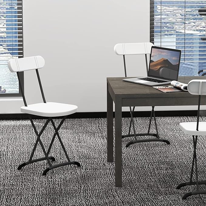 GYMAX Folding Chair, 400lbs Plastic Chairs Set with Steel Frame & Ergonomic Curved Back, Indoor & Outdoor Commercial Event Seat for Meeting, Wedding, Stackable Lightweight Folding Chairs (6, White)