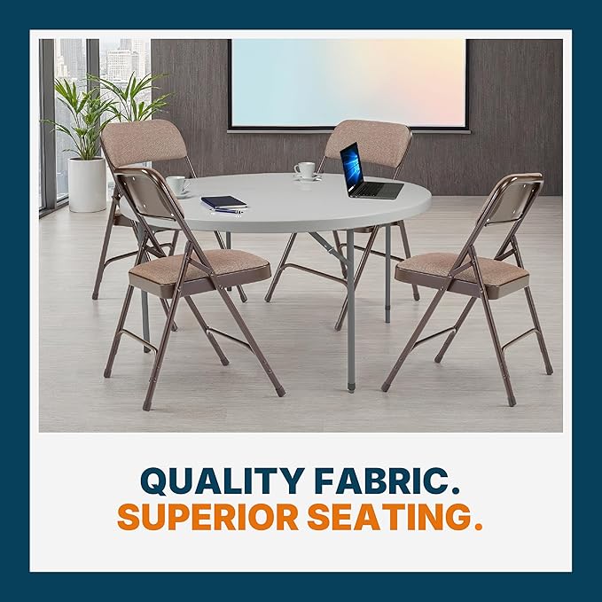 OEF Furnishings OEF2200 Series Heavy-Duty Premium Fabric Padded Upholstery Double-Hinged Folding Chairs (4-Pack, Honey Brown)