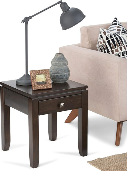 SIMPLIHOME Cosmopolitan SOLID WOOD 18 inch Wide Square Contemporary End Side Table in Mahogany Brown for the Living Room and Bedroom