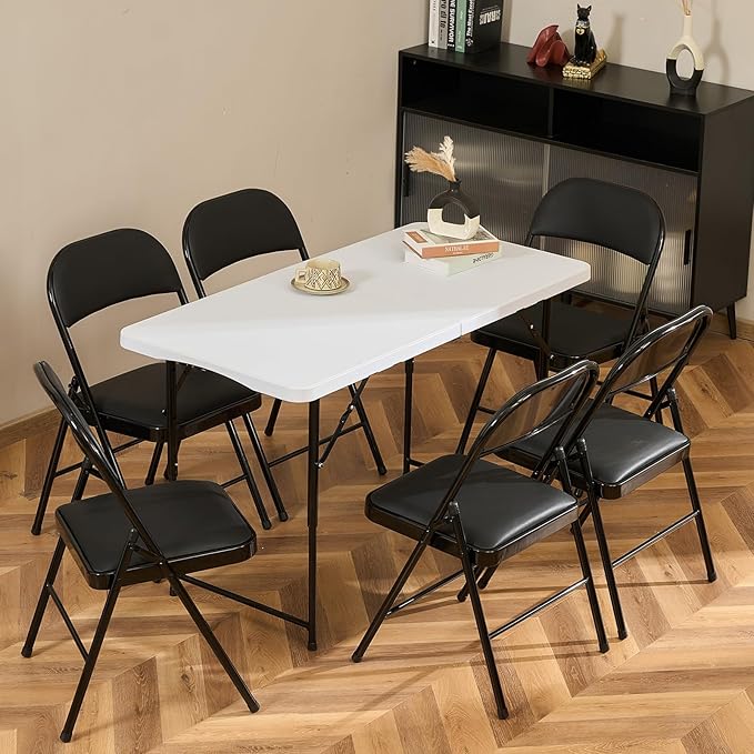 8 Pack Folding Chairs with Padded Seats, Padded Folding Chair with Steel Frame for Events Home Office, Pu Leather Folding Chair Black