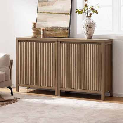 SICOTAS Sideboard Buffet Cabinet with Storage, Fluted Credenza Console Cabinet with Adjustable Shelves, Farmhouse Coffee Bar Storage Cabinets for Kitchen, Living Room, Entryway, Caramel Oak