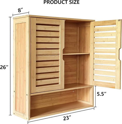 HYNAWIN Bathroom Wall-Mounted Medicine Cabinet - Over-The-Toilet Floating Bamboo Storage Organizer with Adjustable Shelf, Space-Saving for Kitchen, and Living Room