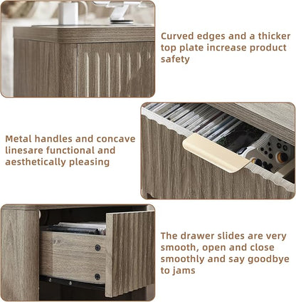 LEYAOYAO Fluted Farmhouse Nightstand Set of 2 with Charging Station, 23" Wide 1 Drawers End Table,Grey Dresser for Bedroom,Bed Side Table Chest of Drawers Cabinet,Wood Night Stand for Living Room