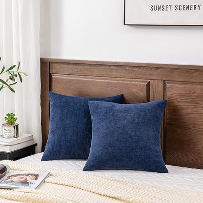 GAWAMAY Decorative Chenille Throw Pillow Covers 26x26 Inch Pack of 2, Soft Square Couch Pillow Cover for Sofa Cushion Living Room Bedroom Solid Oversized Pillowcases Navy Blue 66x66cm (ONLY Covers)