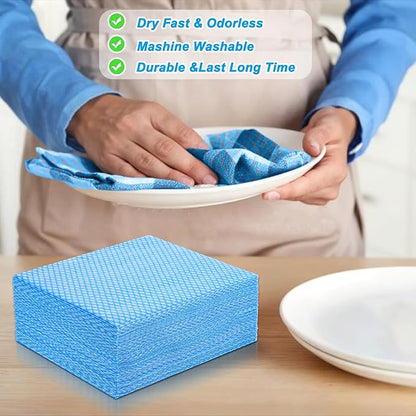 200 PCS Disposable Dish Cloths Reusable Blue Cleaning Towels Multi-Purpose Absorbent Handy Wipes for Kitchen, Countertops, Bathroom, Office, 13.7x15.7 Inch