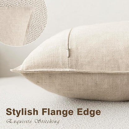 Foindtower Pack of 2, Decorative Linen Soild Throw Pillow Covers Soft Accent Cushion Case Boho Farmhouse Neutral Pillowcase for Couch Sofa Bedroom Living Room Home Decor 16 x 16 Inch Natural Beige