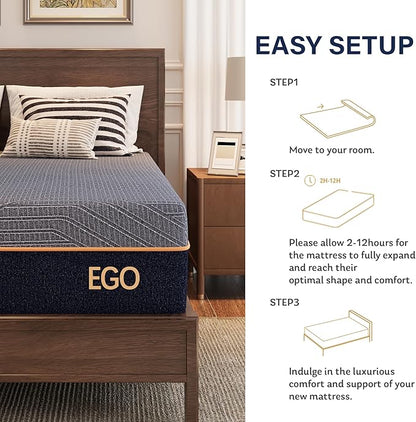 EGOHOME 12 Inch California King Mattress, Copper Gel Cooling Memory Foam Mattress for Back Pain Relief,Therapeutic Double Mattress Bed in a Box, Made in USA, CertiPUR-US Certified, 72x84x12 Black