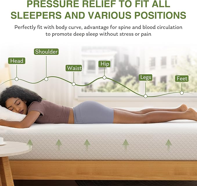 EGOHOME 6 Inch Twin Mattress for Kids, Memory Foam Mattress with Cooling Green Tea Gel, Relieve Pressure with Medium Firm Support, CertiPUR-US Certified, 75''L x 38''W, White