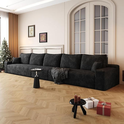 168.1" Oversized Cloud Modular Sofa, 5-Seater Couch for Large Living Room, Modern Upholstered Couches, Deep Seat Boneless Couch, No Assembly Required, Plush Corduroy (Black)