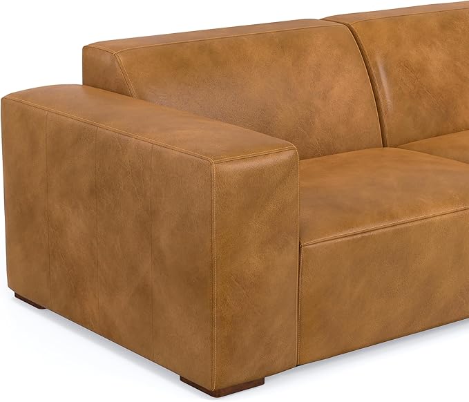 SIMPLIHOME Rex Right-Facing Modular Sectional Sofa in Full-Grain Genuine Leather, Sienna, 122-inches Wide, Handcrafted Modern-Style 4-Seater L-Shaped Leather Couch with Right Chaise for Living Room
