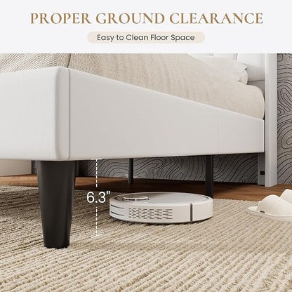 SHA CERLIN Queen Bed Frame with Charging Station and LED Lights, Modern Velvet Platform Bed with Upholstered Geometric Wingback Headboard, No Box Spring Needed, Easy Assembly, White