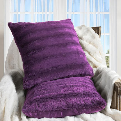 Cheer Collection Faux Fur Throw Pillows - Decorative Pillows for Couch, Bed Throw Pillows, Purple Accent Pillows for Bedroom or Living Room Aesthetic, Set of 2 Furry Throw Pillows, 24" x 24"