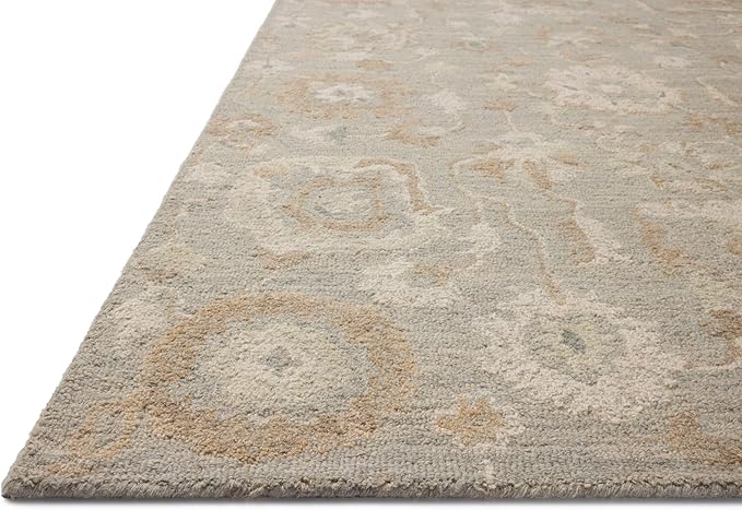 Loloi Chris Loves Julia Dorothea Collection DRT-01 Stone/Multi 5'-0" x 7'-6" Area Rug Wool Neutral Floral Living Room Bedroom Carpet