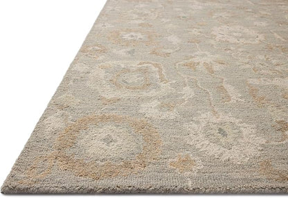 Loloi Chris Loves Julia Dorothea Collection DRT-01 Stone/Multi 5'-0" x 7'-6" Area Rug Wool Neutral Floral Living Room Bedroom Carpet
