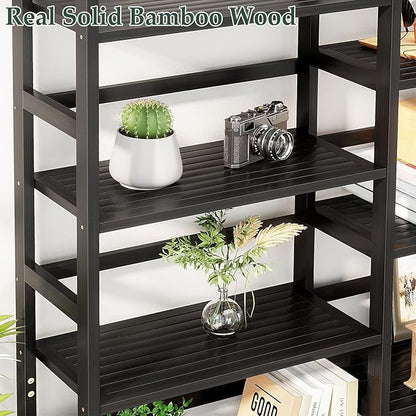 Homykic Bamboo Triple Wide Shallow Bookshelves and Bookcases, 6-Tier 6ft Tall Bookshelf with 17 Open Display Shelves, Super Large Freestanding Book Shelf for Home Office, Bedroom, Living Room, Black