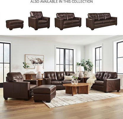 Signature Design by Ashley Santorine Classic Leather Match Tufted Sofa Sleeper with Bi-Fold Memory Foam Mattress, Queen, Dark Brown