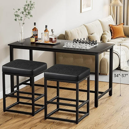 Counter Height Bar Stools Set of 3, 24" Barstools for Kitchen Countertop, Faux Leather Counter Stools with Thick Square Seats & Sturdy Metal Base, Simple Assembly, Brown
