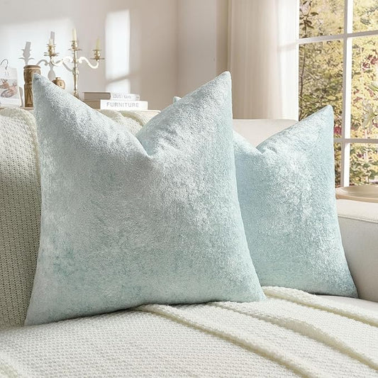 FUTEI Light Blue Flannel Throw Pillow Covers 26x26 Inch Set of 2,Soft Dimensional Textured Euro Pillow Shams,Modern Home Decor for Couch Living Room