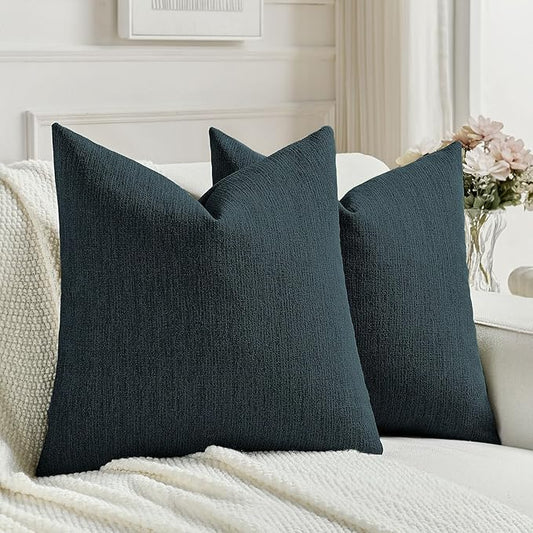 FUTEI Navy Blue Chenille Decorative Throw Pillow Covers 24x24 Inch Set of 2,Soft Cozy Faux Linen Textured European Pillow Shams,Farmhouse Home Decor for Couch Living Room