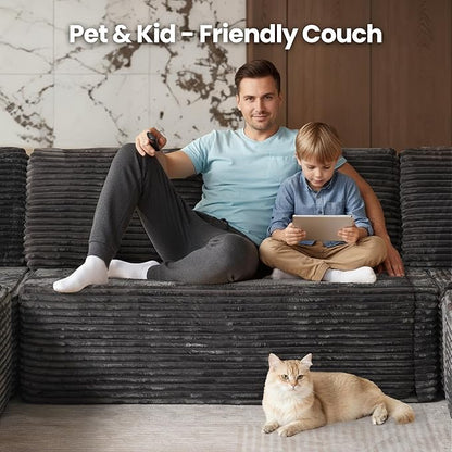 Cloud Sectional Couch with Loveseat, Boneless U-Shaped Cloud Couch with Deep Seat, Soft Plush Modern Minimalist Sofa, Assembly Free Modular Floor Sofa for Office Living Room Apartment, Grey