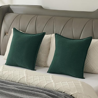 FUTEI Christmas Dark Green Chenille Throw Pillow Covers 20x20 Inch Set of 2,Edges Double-Stitched Cushion Cases,Modern Home Decor for Couch Living Room