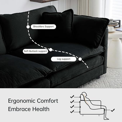 Modular Sectional Sofa, 111.5 Inch I-Shaped Cloud Sofa with Deep Seat Chenille Sofa with Cushions, Three-Self Sectional Sofa for Living Room Apartment,Black