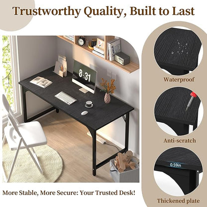 AZN Computer Desk, 47in Computer Desk, Office Desk w/Sturdy Metal Frame, Office Desk w/Water-Resistant, Scratchproof Surface, Home Office Desks w/Large Legroom for Work Study Writing Gaming, Black