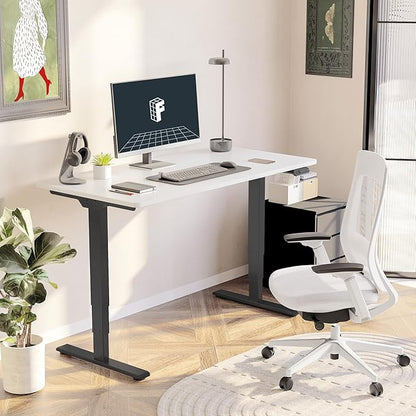 FLEXISPOT E6 3 Stages Dual Motor Electric Standing Desk 55x28 Inch Whole-Piece Board Height Adjustable Electric Sit Stand Desk(Black Frame + White Desktop, 2 Packages)