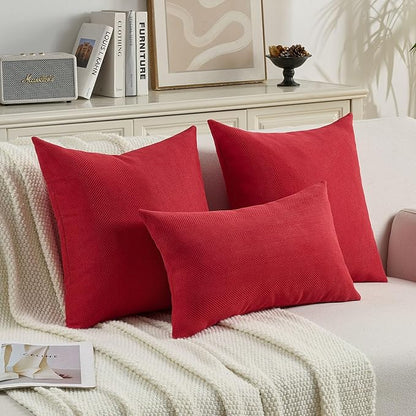 FUTEI Christmas Red Chenille Throw Pillow Covers 26x26 Inch Set of 2,Soft Wide Chevron Textured Euro Pillow Shams,Farmhouse Home Decor for Couch Bed Living Room