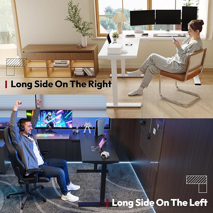 SANODESK L Shaped Standing Desk Adjustable Height, Electric Corner Standing Desk, 63 x 48 inch Sit Stand Computer Table with Splice Board, Black