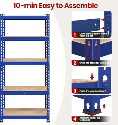Yaheetech Storage Shelves 5 Tier Garage Shelving Heavy Duty Garage Shelves Adjustable Metal Shelving Unit Utility Rack Industrial Shelving for Warehouse Pantry Closet, 27.5" W x 12" D x 60" H, Blue