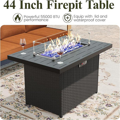 LayinSun 4 Pieces Aluminum Patio Furniture Set with Fire Pit Table, Oversized Seat with Hight Back, Outdoor Conversation Sets for Porch, Balcony, Deck