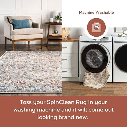 nuLOOM 3' x 5' Machine Washable Stain-Resistant Area Rug Medium Profile for Living Room, Bedroom, and Dining Room, Cady Beige
