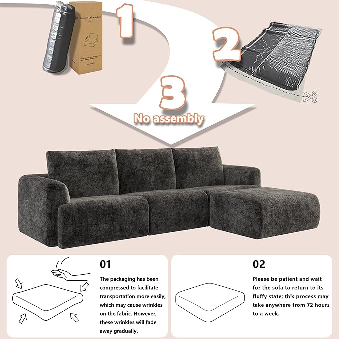 EASE MOOSE Boneless Couch for Living Room, Sectional Cloud Sofa, Modular Cloud Couch Loveseat, 2-Seater Deep Seat Sofas with Pillow for Bedroom, Apartment, No Assembly Required, Chenille (Dark Grey)